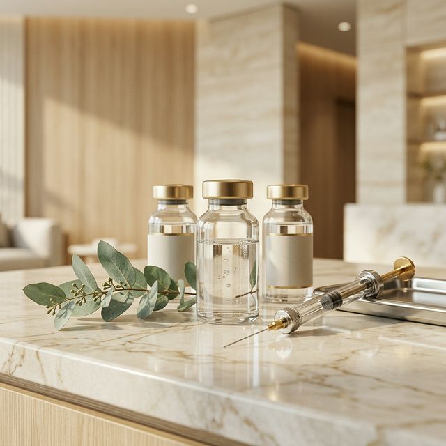 Peptide therapy vials in luxury clinic